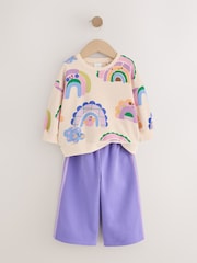 Light Purple Rainbow Sweatshirt and Wide Leg Joggers Set (3mths-7yrs) - Image 7 of 10