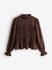 Laura Ashley Chocolate Brown Shirred Long Sleeve Blouse - Image 7 of 8