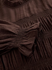 Laura Ashley Chocolate Brown Shirred Long Sleeve Blouse - Image 8 of 8