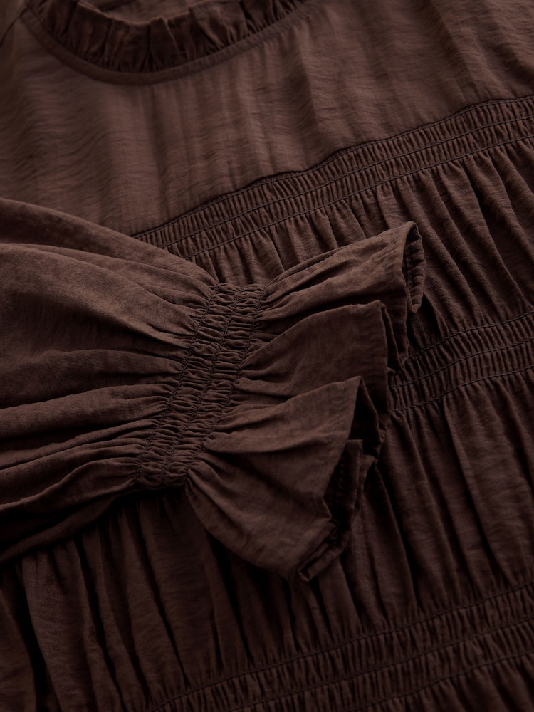 Laura Ashley Chocolate Brown Shirred Long Sleeve Blouse - Image 8 of 8
