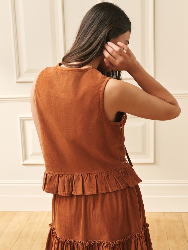 Laura Ashley Embroidered Cord Tie Detail Waistcoat - Obraz 2 z 4