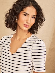 Love & Roses Ivory Stripe Scallop V-Neck 3/4 Sleeve Body Suit - Image 2 of 4