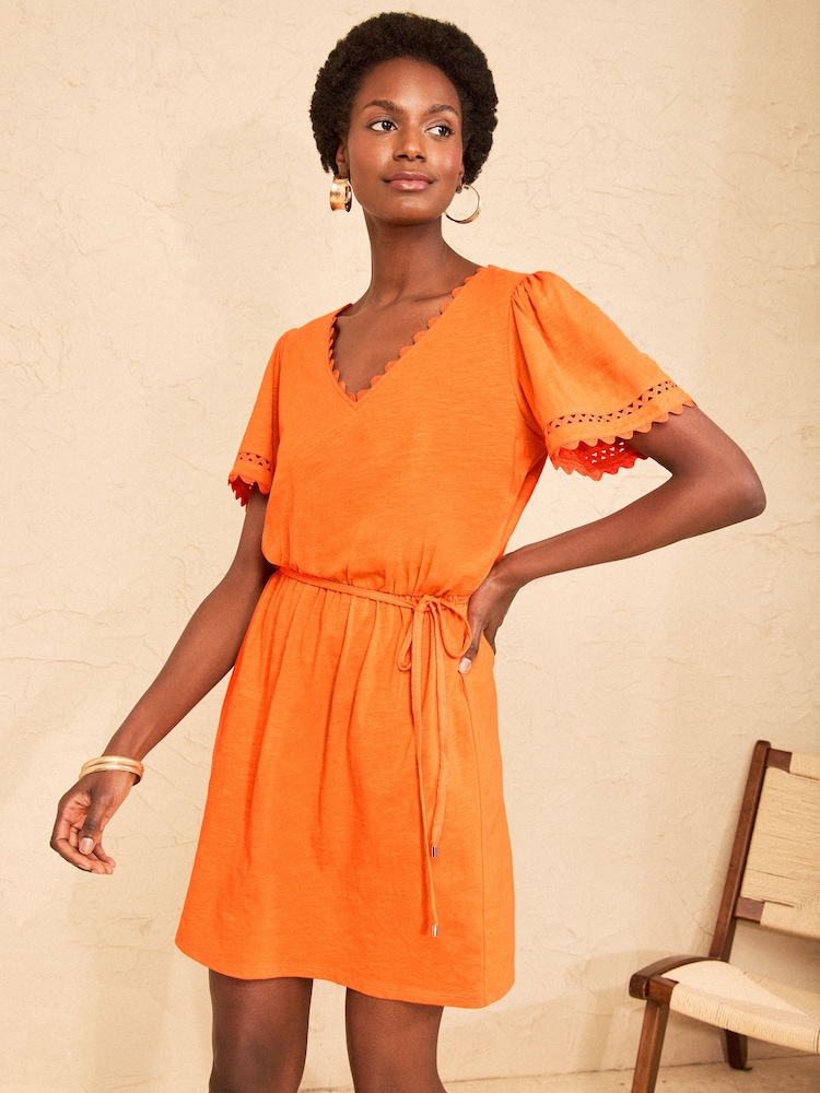 橙色 - Love & Roses V-Neck Scallop Jersey Mini Dress - 圖片 1/4