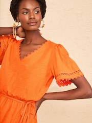 橙色 - Love & Roses V-Neck Scallop Jersey Mini Dress - 圖片 2/4