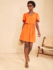 橙色 - Love & Roses V-Neck Scallop Jersey Mini Dress - 圖片 3/4