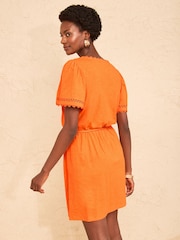 橙色 - Love & Roses V-Neck Scallop Jersey Mini Dress - 圖片 4/4