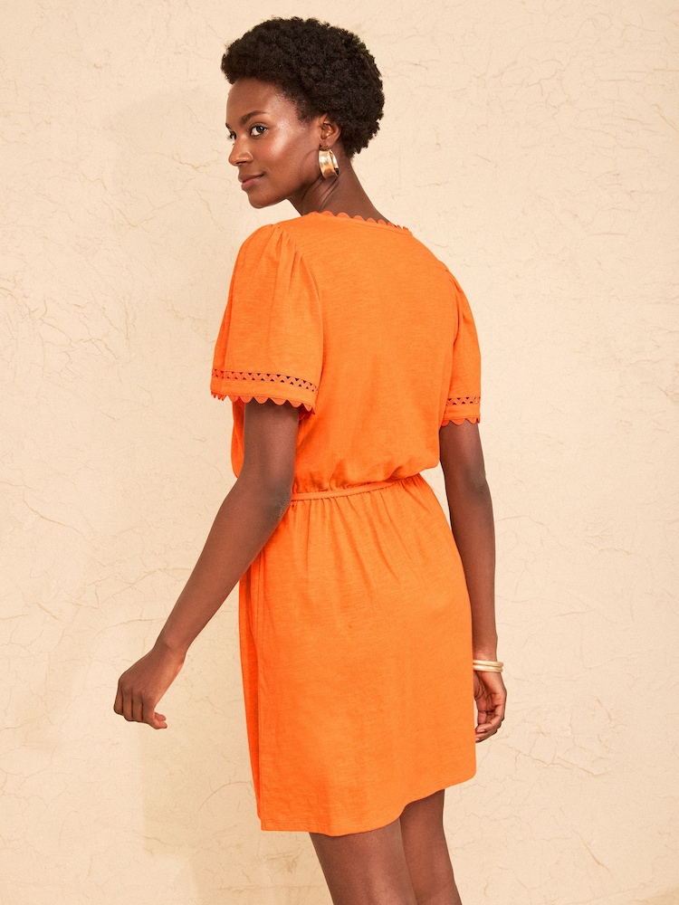 橙色 - Love & Roses V-Neck Scallop Jersey Mini Dress - 圖片 4/4