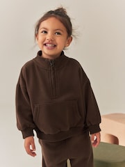 Chocolate Brown Quarter Zip Sweatshirt (3mths-7yrs) - Image 1 of 8