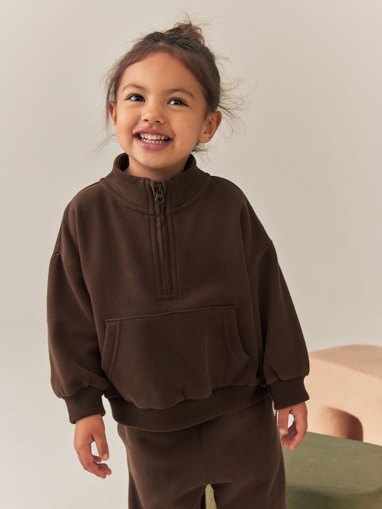 Chocolate Brown Quarter Zip Sweatshirt (3mths-7yrs) - Image 1 of 8 Chocolate Brown Quarter Zip Sweatshirt (3mths-7yrs) - Image 1 of 8