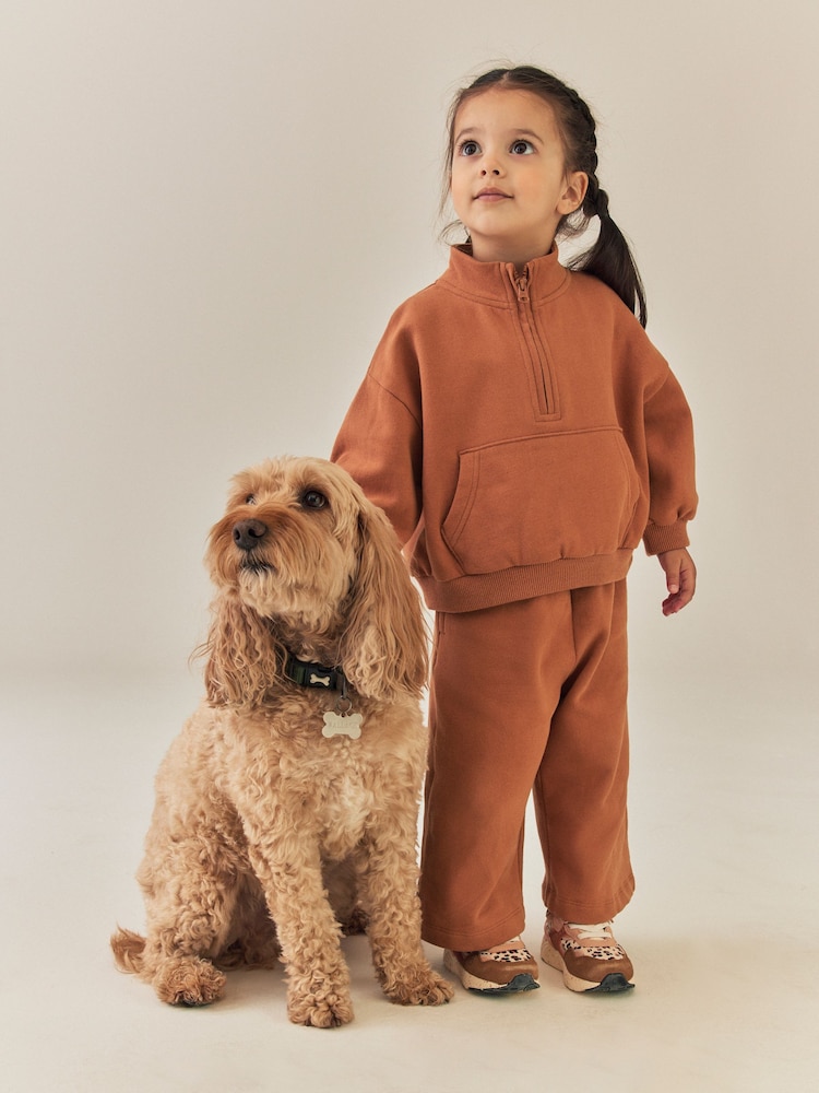 Rust Brown Quarter Zip Sweatshirt (3mths-7yrs) - Image 1 of 8 Rust Brown Quarter Zip Sweatshirt (3mths-7yrs) - Image 1 of 8