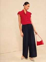 Love & Roses Red Flutter Sleeve Frill Detail Blouse - Image 3 of 4