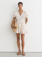 Reiss Cream Opal Broderie Anglaise Belted Flippy Dress - Image 3 of 6
