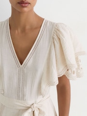 Reiss Cream Opal Broderie Anglaise Belted Flippy Dress - Image 4 of 6