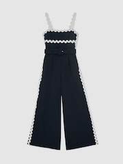 Reiss Navy/Ivory Dash Petite Ric-Rac Trim Wide-Leg Jumpsuit - Image 2 of 8