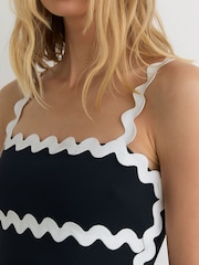 Reiss Navy/Ivory Dash Petite Ric-Rac Trim Wide-Leg Jumpsuit - Image 4 of 8