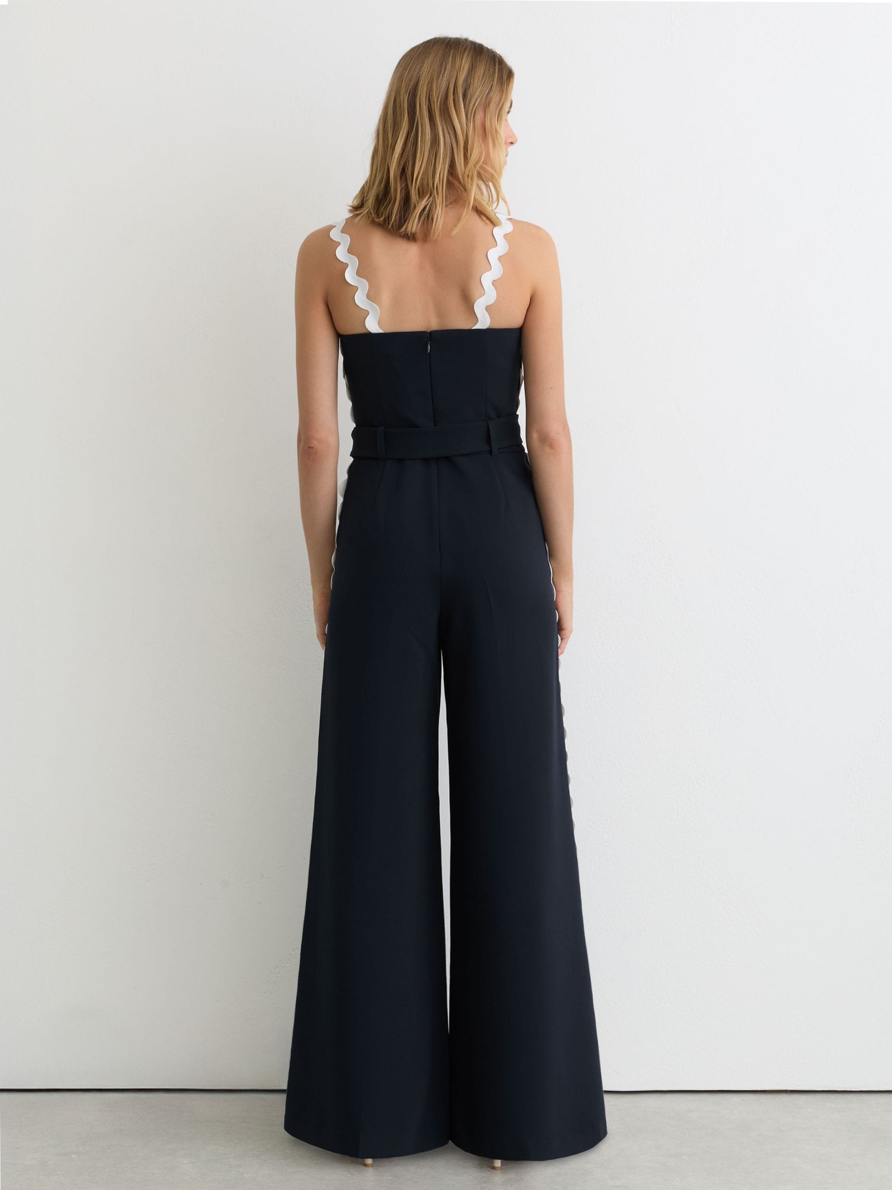 Buy Reiss Navy/Ivory Dash Petite Ric-Rac Trim Wide-Leg Jumpsuit