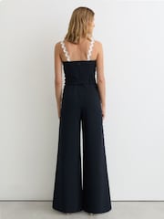 Reiss Navy/Ivory Dash Petite Ric-Rac Trim Wide-Leg Jumpsuit - Image 7 of 8