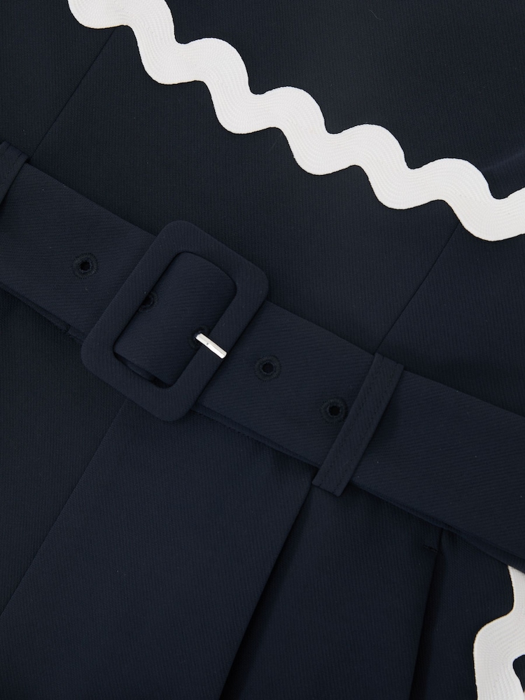 Reiss Navy/Ivory Dash Petite Ric-Rac Trim Wide-Leg Jumpsuit - Image 8 of 8