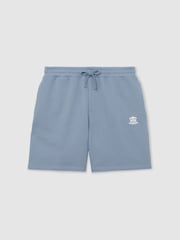 Reiss Powder Blue Levin Monogram Embroidered Cotton Shorts - Image 2 of 6