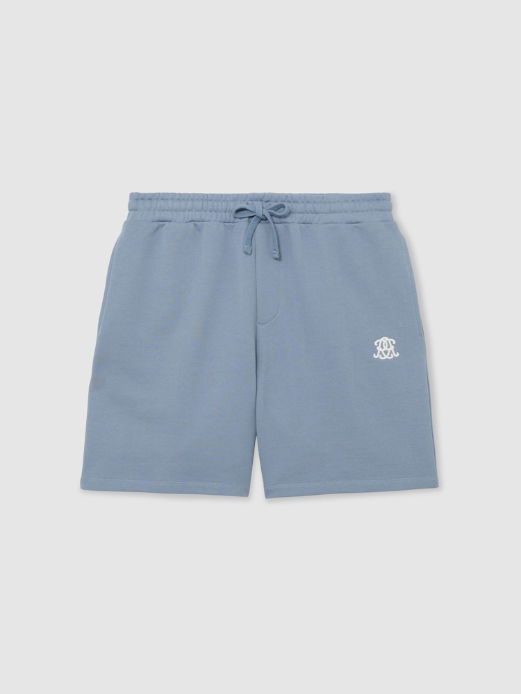 Reiss Powder Blue Levin Monogram Embroidered Cotton Shorts - Image 2 of 6