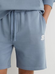 Reiss Powder Blue Levin Monogram Embroidered Cotton Shorts - Image 4 of 6