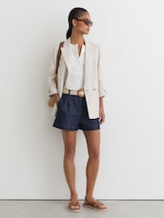 Reiss Indigo Beau Cotton-Linen Belted Shorts - Image 1 of 6