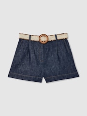Reiss Indigo Beau Cotton-Linen Belted Shorts - Image 2 of 6