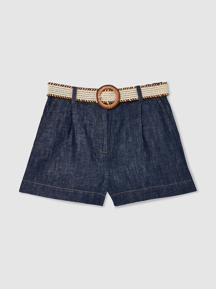 Reiss Indigo Beau Cotton-Linen Belted Shorts - Image 2 of 6