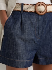 Reiss Indigo Beau Cotton-Linen Belted Shorts - Image 3 of 6