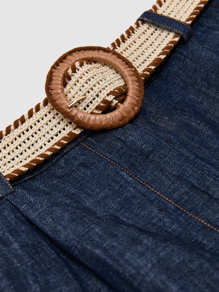 Reiss Indigo Beau Cotton-Linen Belted Shorts - Image 6 of 6