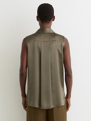 Reiss Khaki Green Amelia Silk Sleeveless Shirt - Image 5 of 6