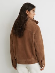 Reiss Tan Kiara Petite Suede Funnel-Neck Bomber Jacket - Image 5 of 7