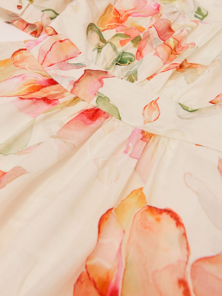 Reiss Ivory/Pink Poppy Floral-Print Waisted Midi Dress - Image 6 of 6