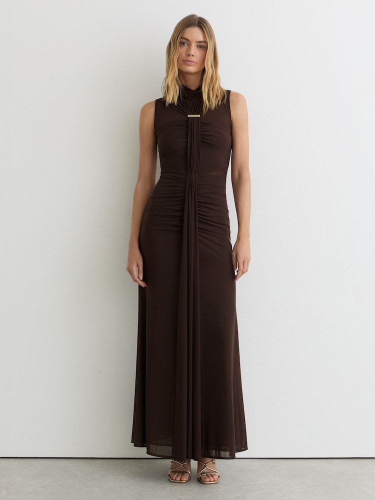 Reiss Chocolate Brown Colette Ruched Sleeveless Maxi Dress - Image 1 of 6 Reiss Chocolate Brown Colette Ruched Sleeveless Maxi Dress - Image 1 of 6