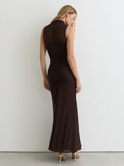 Reiss Chocolate Brown Colette Ruched Sleeveless Maxi Dress - Image 4 of 6