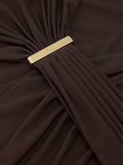 Reiss Chocolate Brown Colette Petite Ruched Sleeveless Maxi Dress - Image 6 of 7