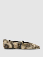 Reiss Natural/Black Davina Raffia-Effect Stripe Ballet Flats - Image 2 of 6