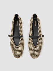 Reiss Natural/Black Davina Raffia-Effect Stripe Ballet Flats - Image 3 of 6