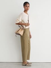 Reiss Natural/Black Davina Raffia-Effect Stripe Ballet Flats - Image 4 of 6