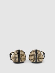 Reiss Natural/Black Davina Raffia-Effect Stripe Ballet Flats - Image 5 of 6