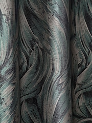 Teal Blue Metallic Swirl Jacquard Eyelet Lined Curtains - Image 4 of 5