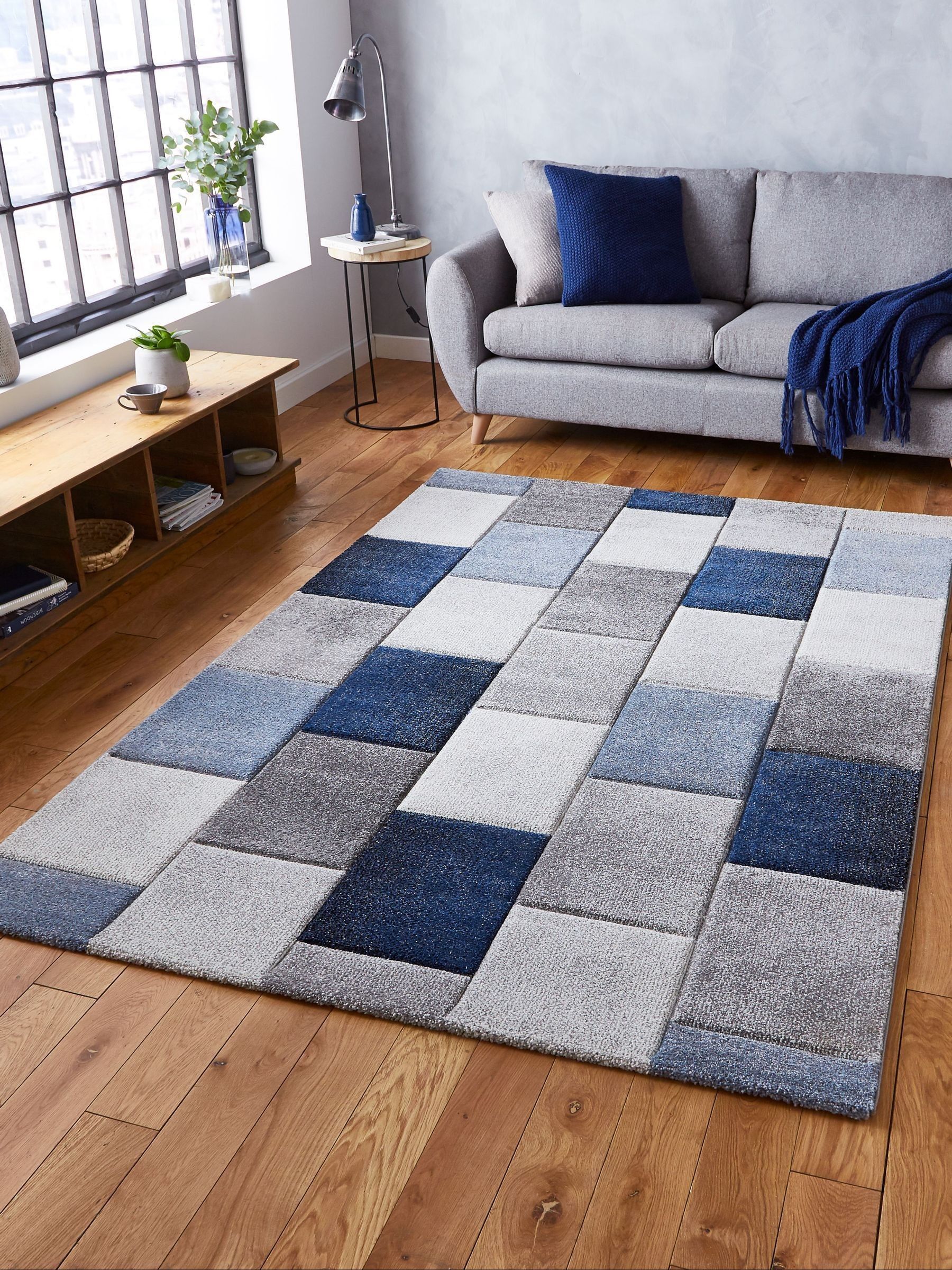 Think Rugs Grey,Blue Block Colour Brooklyn Rug - Image 5