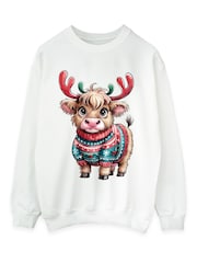 Brands In White Highland Cow Christmas Sweat Top - Image 3 of 5