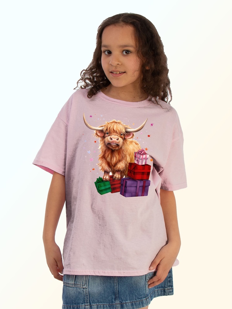 Brands In Pink Highland Cow Presents Christmas T-Shirt - Image 1 of 5 Brands In Pink Highland Cow Presents Christmas T-Shirt - Image 1 of 5