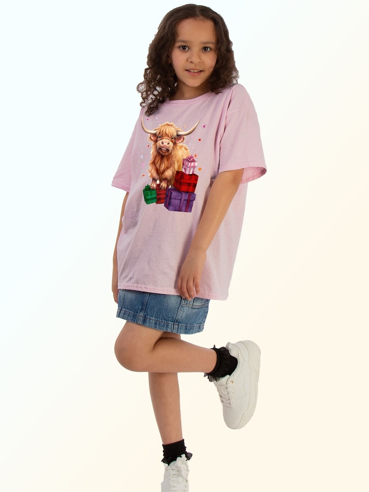 Brands In Pink Highland Cow Presents Christmas T-Shirt - Image 2 of 5 Brands In Pink Highland Cow Presents Christmas T-Shirt - Image 2 of 5