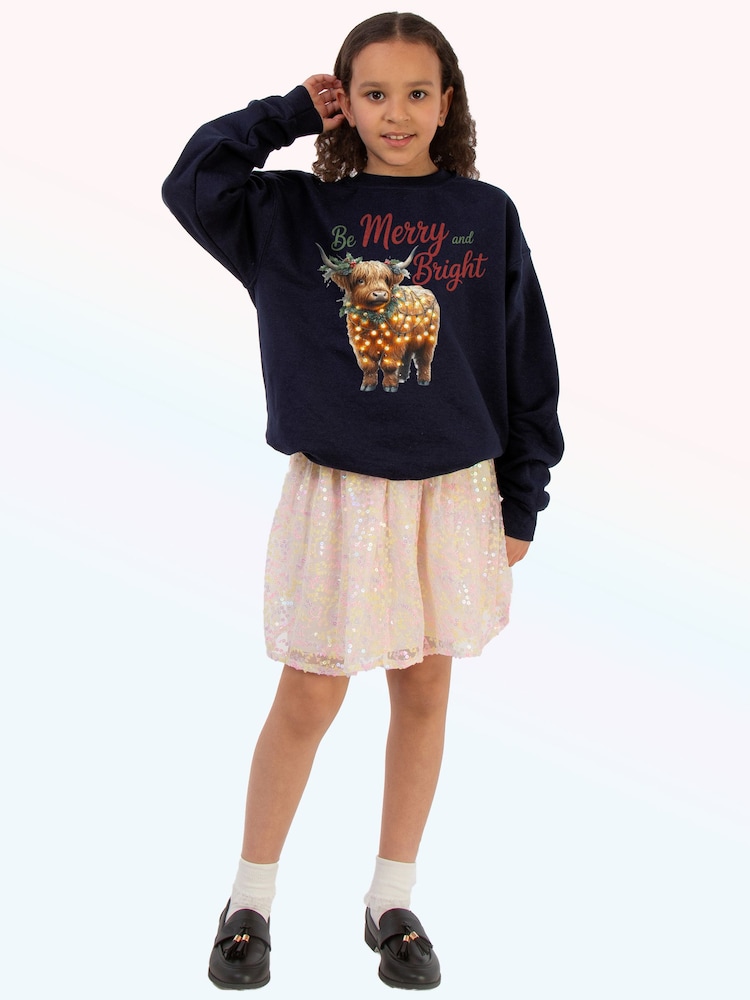 Brands In Blue Highland Cow Bright Christmas Sweat Top - Image 2 of 5 Brands In Blue Highland Cow Bright Christmas Sweat Top - Image 2 of 5