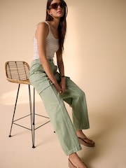 Khaki Green Barrel Leg Cargo Trousers - Image 2 of 10