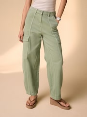 Khaki Green Barrel Leg Cargo Trousers - Image 3 of 10