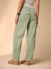 Khaki Green Barrel Leg Cargo Trousers - Image 4 of 10