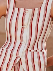 Love & Roses Ecru Tailored Linen Look Striped Square Neck Waistcoat - Image 2 of 4